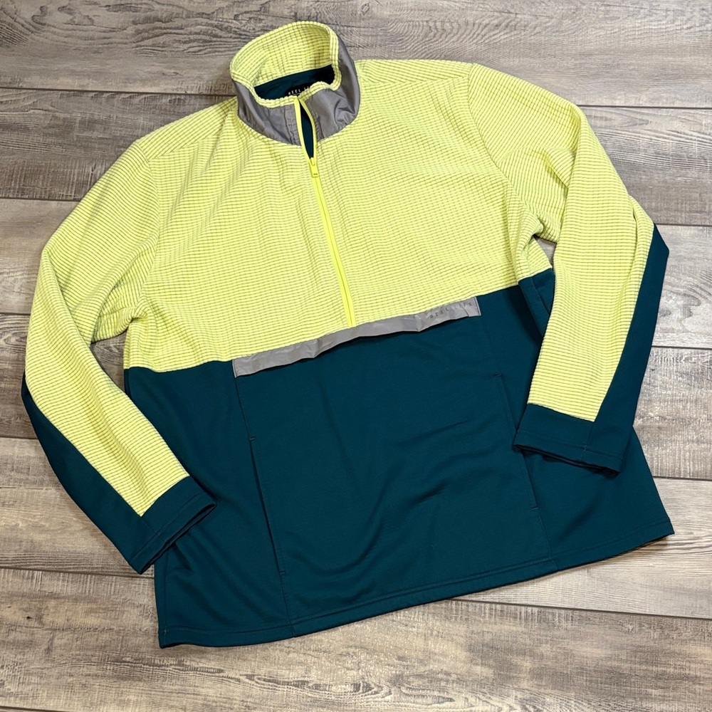Reel Life Half-Zip Pullover with Pocket Dark Green Yellow Fleece Fishing EUC XXL